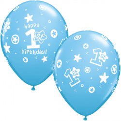 1st Birthday Circle & Stars 11" Pale Blue (25ct) Yhg