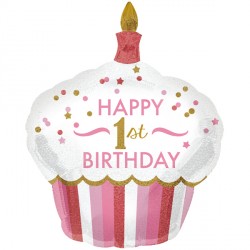 1st Birthday Cupcake Girl Shape P40 Pkt (29" X 36")