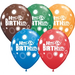 Bold Dots Birthday 11" Dark Blue, Chocolate, Red, Green & Orange (25ct) Ygx