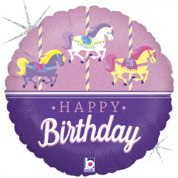 Carousel Birthday 18" Holographic Pkt