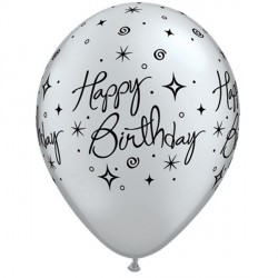 Elegant Sparkles & Swirls Birthday 11" Silver W/black Ink (25ct) Yhh