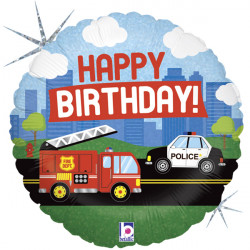 Emergency Vehicle Birthday 18" Holographic Pkt