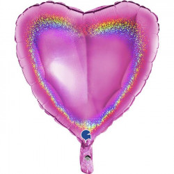 Fuchsia Glitter Holographic Heart 18" Pkt