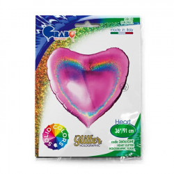 Fuchsia Glitter Holographic Heart 36" Pkt