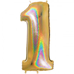 Glitter Holo Gold Number 1 Shape 40" Pkt