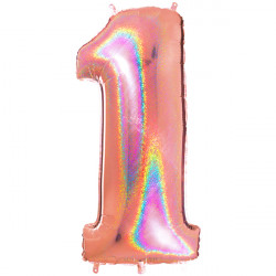 Glitter Holo Rose Gold Number 1 Shape 40" Pkt