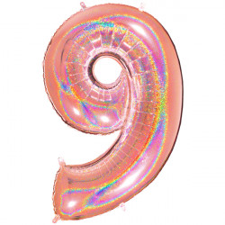 Glitter Holo Rose Gold Number 9 Shape 40" Pkt