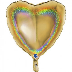 Gold Glitter Holographic Heart 18" Pkt