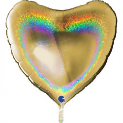 Gold Glitter Holographic Heart 36" Pkt