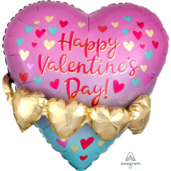 Gold Heart Garland Happy Valentine's Day Multi Balloon Shape P45 Pkt (21" X 21")