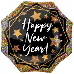 Gold Sparkle Happy New Year Shape P32 Pkt (22" X 22")