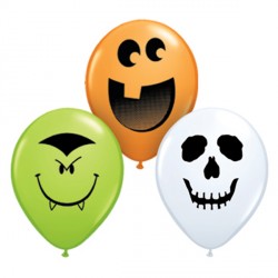 Halloween Face Assortment 5" Orange, White & Lime (100ct) Qn