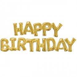 Happy Birthday Gold Block Phrase Shape P55 Pkt ('happy' 30" X 10" - 'birth' 26" X 9" - Day 18" X 9")