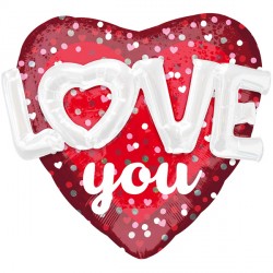 Hearts & Holo Dots Love You Multi Balloon P70 Pkt (36" X 36")