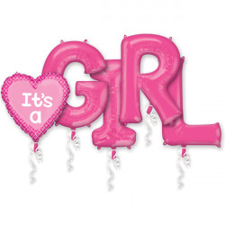 It's A Girl Balloon Letter Bunch P75 Pkt