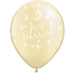 Just Married Butterflies-a-round 11" Pearl Ivory (25ct) Yhh