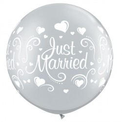 Just Married Hearts 30" Silver (2ct) Ch