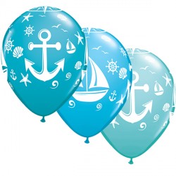 Nautical Sailboat & Anchor 11" Caribbean Blue, Robin's Egg & Trop Teal (25ct) Ygx