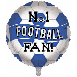 No.1 Football Fan Blue & White Football 18" Round Pkt