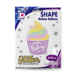 Pastel Cupcake Happy Birthday 27" Grabo Holographic Shape D Pkt