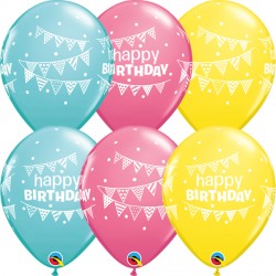 Pennants & Dots Birthday 11" Yellow, Rose & Caribbean Blue (25ct) Ygx