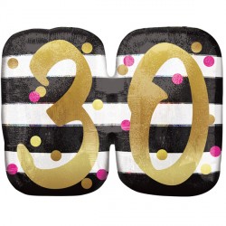 Pink & Gold 30 Birthday Shape P40 Pkt (25" X 20")