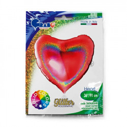 Red Glitter Holographic Heart 36" Pkt