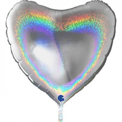 Silver Glitter Holographic Heart 36" Pkt